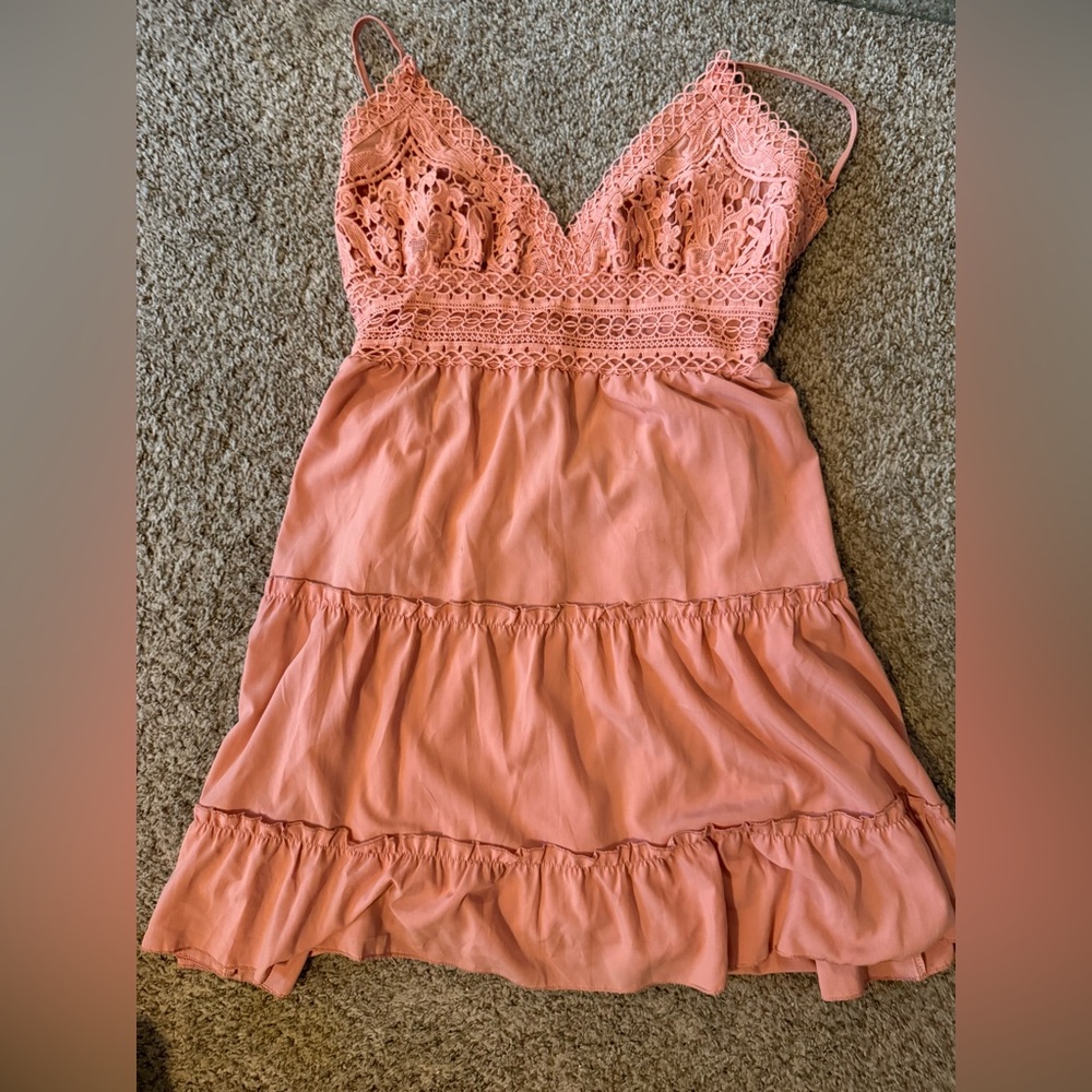 Coral Lace Tiered Dress